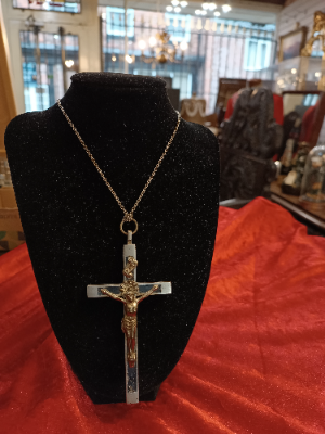 Large Vintage Crucifix Pendant With White Metal Chain 48