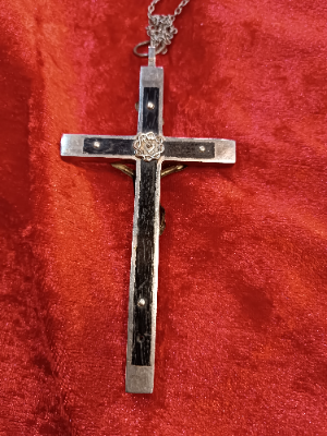 Large Vintage Crucifix Pendant With White Metal Chain 48