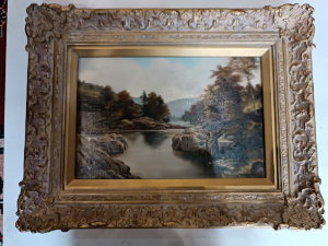 Discover the enchanting 19th c. oil on canvas river landscape painting by renowned artist George Willis Pryce. Get captivated by its rustic beauty. Grab this masterpiece now!