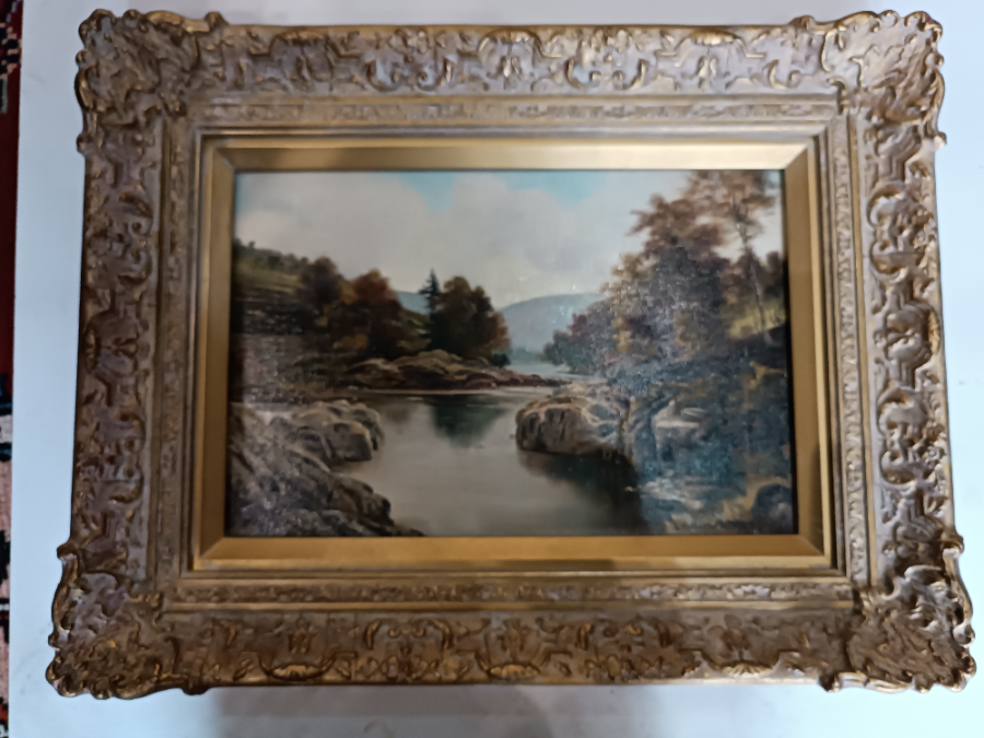 Discover the enchanting 19th c. oil on canvas river landscape painting by renowned artist George Willis Pryce. Get captivated by its rustic beauty. Grab this masterpiece now!
