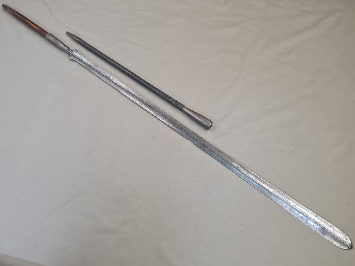 Discover our authentic 19th-century Maasai Tribe lion killing spear. Perfect for collectors or enthusiasts. Explore now and immerse yourself in the rich African history!