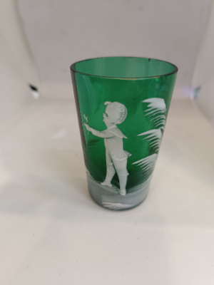Mary Gregory Green Shot Tumbler Glass