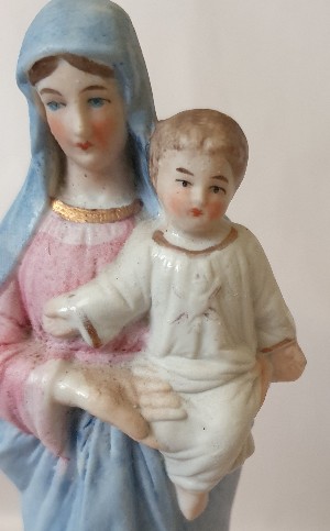 Explore our unique collection of 19th-century Bisque Porcelain statues. Our meticulous c.1880 Mary statue, embodying French style, awaits you. Add this gem to your antique religious statues collection today!