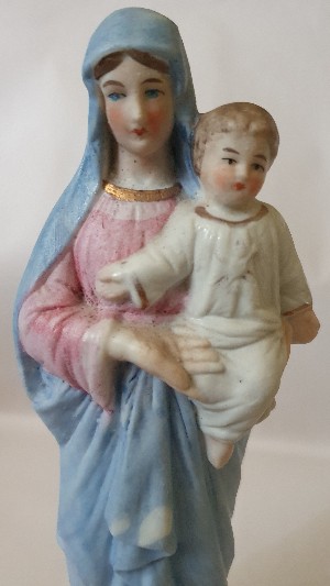 Explore our unique collection of 19th-century Bisque Porcelain statues. Our meticulous c.1880 Mary statue, embodying French style, awaits you. Add this gem to your antique religious statues collection today!