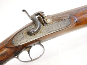 Discover our Cooper and Bates 14 bore single barrel shotgun with 31 inch Damascus Spanish form barrel. Shop now for top quality firearms!