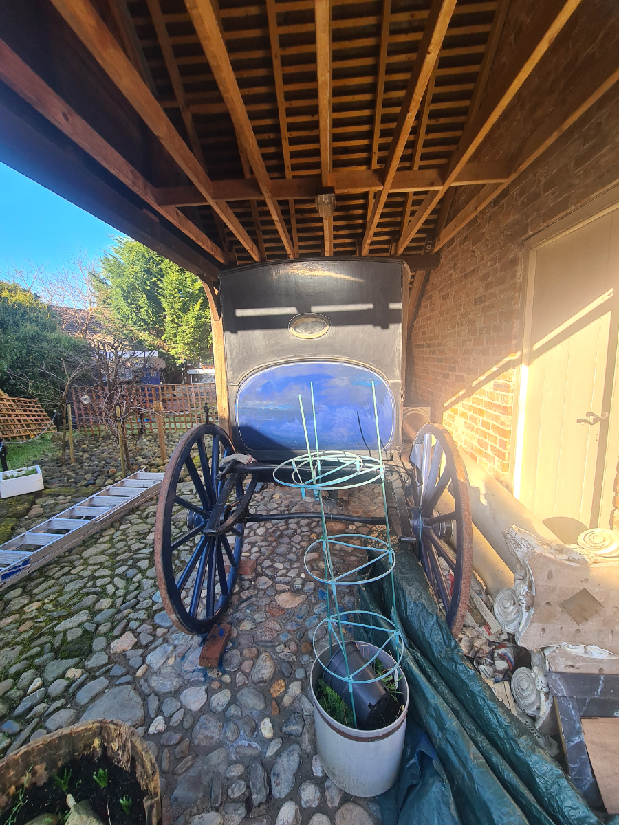 Discover our 1860 Brougham horse-drawn carriage by Frederick Sanderson. Built for comfort and city travel, it seats 2-4 people. Come view this historical gem today.