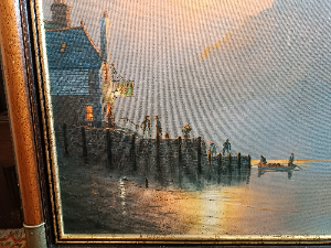 Mounts Bay Smugglers print with frame by Scottish Donald MacLeod (1956-2018), an artist at  St Ives, Cornwall. 
Size 70 x 55 CMS.