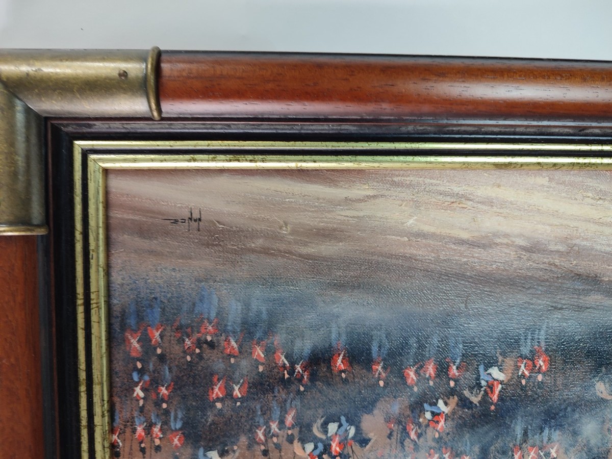 Discover Nance's intensive "British vs French cavalry" artwork. Vivid colors, detailed scenes. Add elegance to your home. 52" X 22" framed size. Buy now!