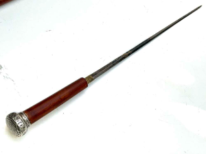 Birmingham hallmarks for 1897 sticks malacca blades blue gilt double edged and fantastic, condition is excellent for all firm fittings a good strong walking stick will be a top member of anyone's collection,length of 88 cm diameter of silver grips 4 cm sticks diameter from top 25 mm tapering down to ferrule 2 cm, from steels tip to top of the handle 85 cm, reference 99.   tel: +44 7505 165 843 we accept online payments for all our items listed: bank transfer cash on collection or if wishing over the phone using your debit or credit cards, also doing layby payments plan, or email giving your address details & contact number and we shall send you your items invoice to make payment with your card. Send your request to - john.strong2@gmail.com