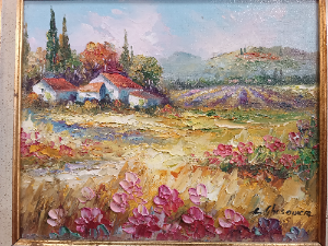 Discover the mesmerizing beauty of rural Provence in Christophe Ghesquiere's landscape oil painting. Measuring 35x39cm, it's hand-signed with authenticity certificate. Shop now.