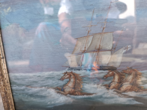 Discover our late 19th-20th century oil painting of Britannia Ruling The Waves. Sized 26 x 41 cm with frame. Act now and enrich your art collection!
