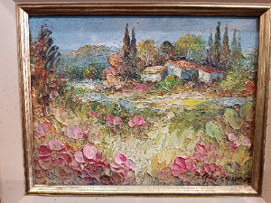 Oil Painting, Provence Landscape Scene Signed By Christophe Ghesquiere