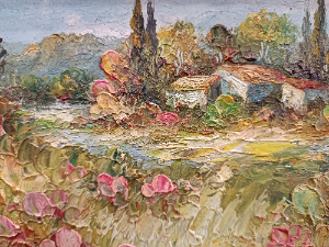 Oil Painting, Provence Landscape Scene Signed By Christophe Ghesquiere