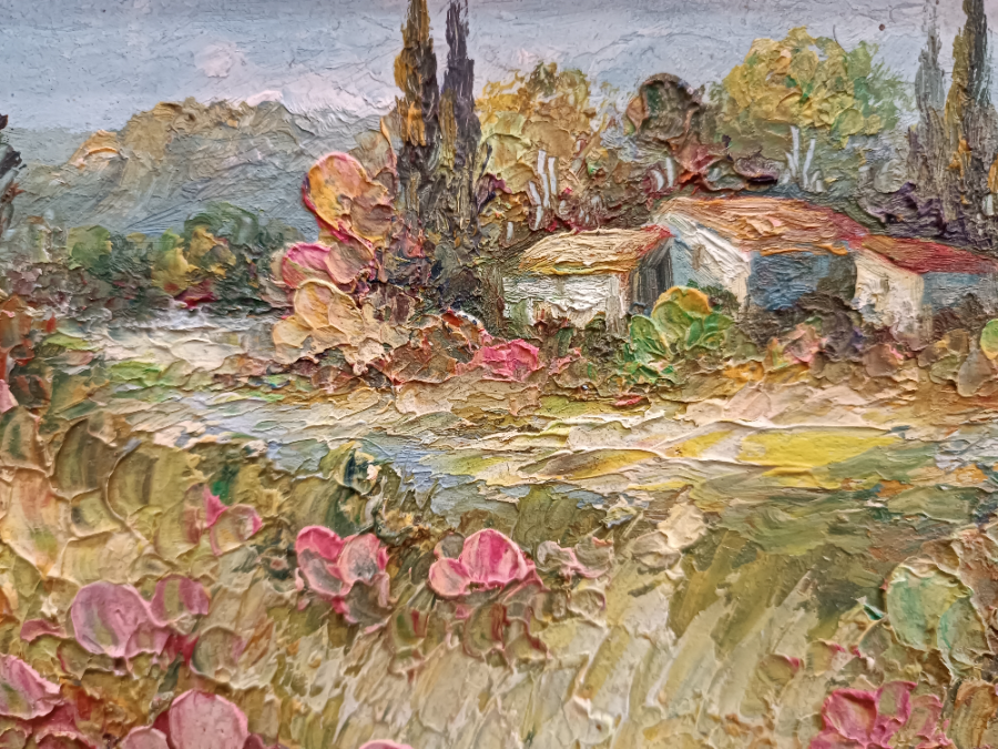 Oil Painting, Provence Landscape Scene Signed By Christophe Ghesquiere