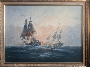 Explore our collection of historic oil paintings. Admire the Brig/Sloop Battle Scene by Donald MacLeod. Indulge in the drama of 1811 Royal Navy warfare. Shop now!