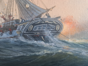 Explore our collection of historic oil paintings. Admire the Brig/Sloop Battle Scene by Donald MacLeod. Indulge in the drama of 1811 Royal Navy warfare. Shop now!