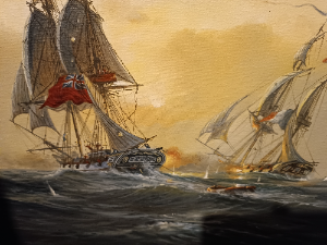 Explore our collection of historic oil paintings. Admire the Brig/Sloop Battle Scene by Donald MacLeod. Indulge in the drama of 1811 Royal Navy warfare. Shop now!