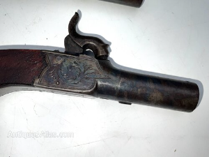 Drop down triggers twist off barrels both in very good condition by the famous gunsmith Younge of Sheffield circa 1850's one in prtfect working order both of their spring are in good order but one pistol has problem with its action as has become jammed the trigger won't drop and it cocks sometimes, needs attention, hence price, reference DRC5  Tel: +44 7505 165 843 We accept online payments for all our items listed: Bank transfer cash on collection or if wishing over the phone using your debit or credit cards, also doing layby payments plan, or email giving your address details & contact number and we shall send you your items invoice to make payment with your card. Send your request to - john.strong2@gmail.com