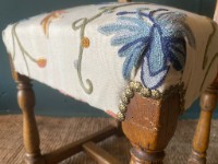 PAIR Of Crewelwork Embroidery Upholstered Antique Oak Kitchen Dining Chairs VGC