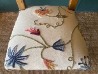 PAIR Of Crewelwork Embroidery Upholstered Antique Oak Kitchen Dining Chairs VGC