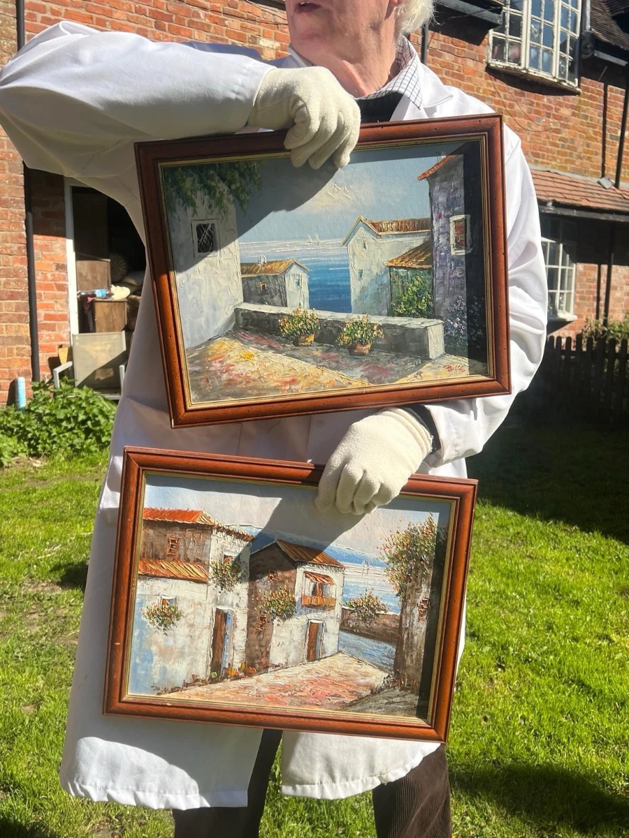 Pair Of Mediterranean Impressionist Coastal Scene Oil Paintings Signed