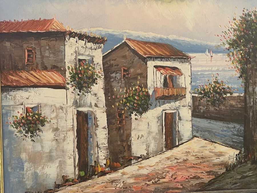 Pair Of Mediterranean Impressionist Coastal Scene Oil Paintings Signed