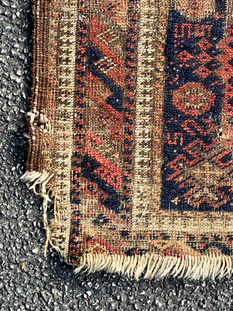 Rare 17th Century Worn Antique Hand Knotted Pure Wool Eastern Rug 86cm X 160cm