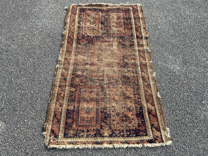Rare 17th Century Worn Antique Hand Knotted Pure Wool Eastern Rug 86cm X 160cm