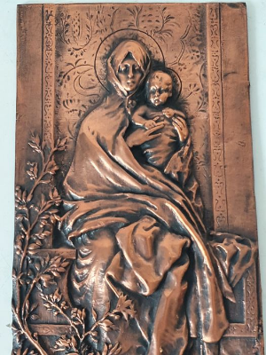 Explore our collection of early 20th-century copper plaques. Discover the stunning Our Lady of the Olives masterpiece. Shop now and own a piece of history!