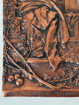 Explore our collection of early 20th-century copper plaques. Discover the stunning Our Lady of the Olives masterpiece. Shop now and own a piece of history!