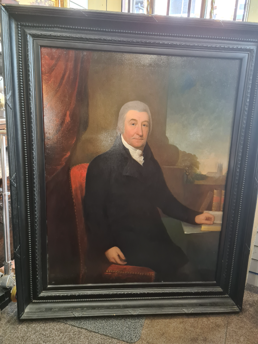 Discover our exquisite 1805 Keeling oil-on-canvas portrait of the iconic Rev. Robert Hill. Marvel at its relined, reframed beauty and historical prestige. Act now to own a piece of 18th-century history.