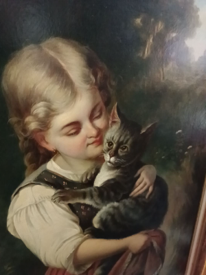 Explore Victorian art with our collection featuring Rudolf Epp's large oil portraits. See a young girl & her cat in a stunningly detailed piece. Shop now!