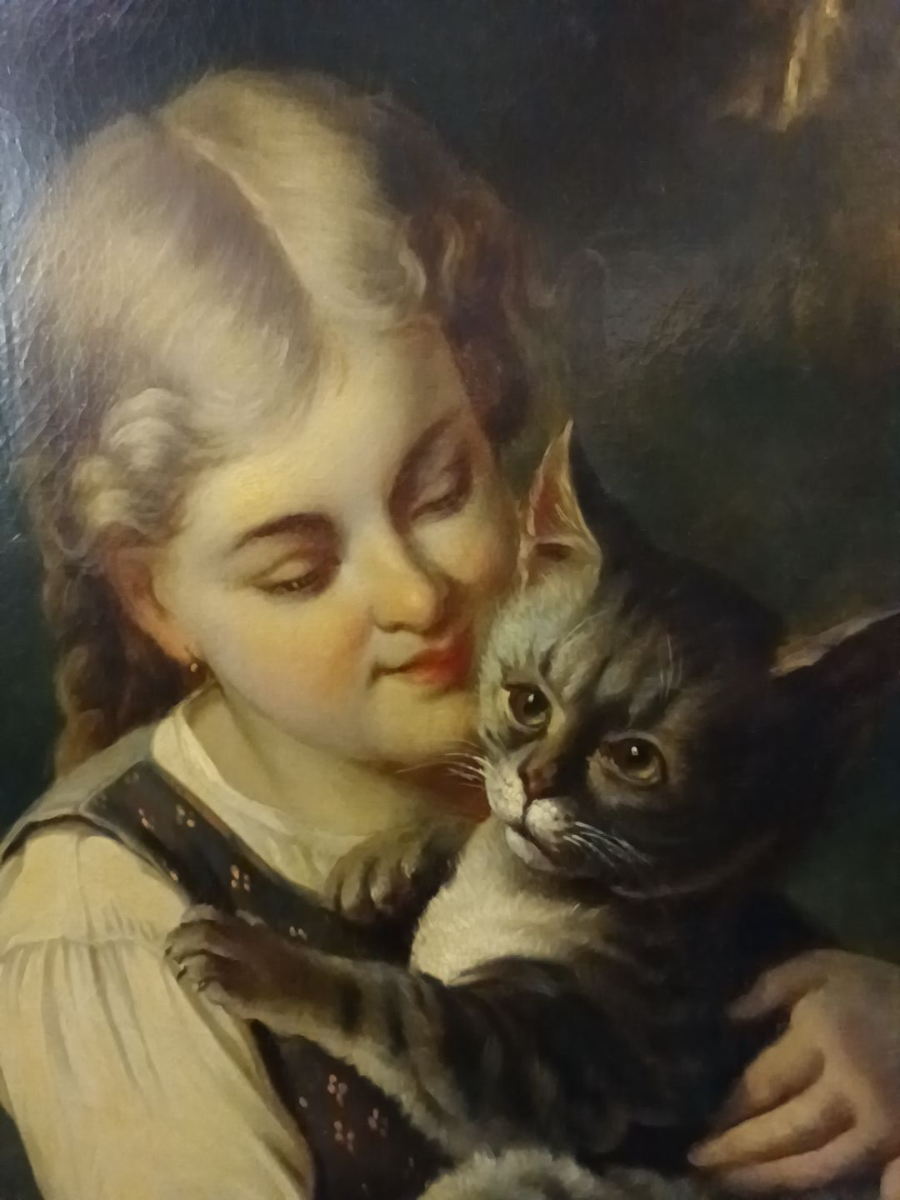 Explore Victorian art with our collection featuring Rudolf Epp's large oil portraits. See a young girl & her cat in a stunningly detailed piece. Shop now!