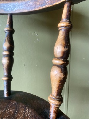 Rustic 19TH C. VICTORIAN Antique Elm Smokers Captains Elbow Chair Very Sturdy