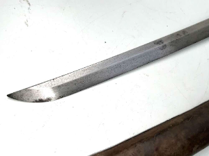 Blade signed out of polish cutting edges quite good. When polished and cleaned this sword will be excellent, leather sheaf over the swords original lacquered saya, Iron thsuba quality menukies alround a very good investment, length from tip to tip 97cm width across guards 78mm depth being 8cm, reference number one.   Tel: +44 7505 165 843 We accept online payments for all our items listed: Bank transfer cash on collection or if wishing over the phone using your debit or credit cards, also doing layby payments plan, or email giving your address details & contact number and we shall send you your items invoice to make payment with your card. Send your request to - john.strong2@gmail.com