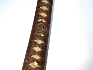 Blade signed out of polish cutting edges quite good. When polished and cleaned this sword will be excellent, leather sheaf over the swords original lacquered saya, Iron thsuba quality menukies alround a very good investment, length from tip to tip 97cm width across guards 78mm depth being 8cm, reference number one.   Tel: +44 7505 165 843 We accept online payments for all our items listed: Bank transfer cash on collection or if wishing over the phone using your debit or credit cards, also doing layby payments plan, or email giving your address details & contact number and we shall send you your items invoice to make payment with your card. Send your request to - john.strong2@gmail.com