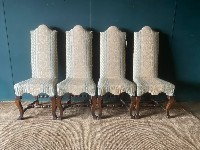 Set Of 4 Antique High Back Jacobean Style Dining Chairs For Reupholstery Solid Frame