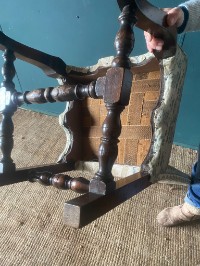 Set Of 4 Antique High Back Jacobean Style Dining Chairs For Reupholstery Solid Frame