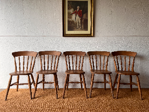 Set Of 5 X Traditional Farmhouse Kitchen Dining Chairs In Good Solid Condition