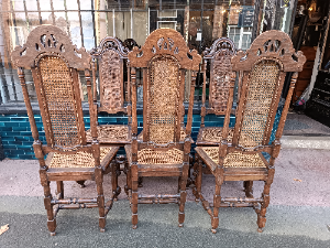 Find unique, authentic 19th-century William & Mary style oak dining chairs at our store. Embrace history with high-back designs, caned seats, scroll moulded legs. Shop now!
