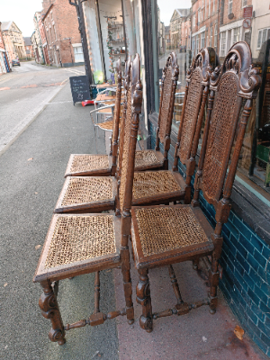 Find unique, authentic 19th-century William & Mary style oak dining chairs at our store. Embrace history with high-back designs, caned seats, scroll moulded legs. Shop now!