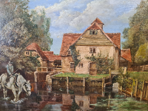 "The Watermill" Oil Painting Monogrammed HS
