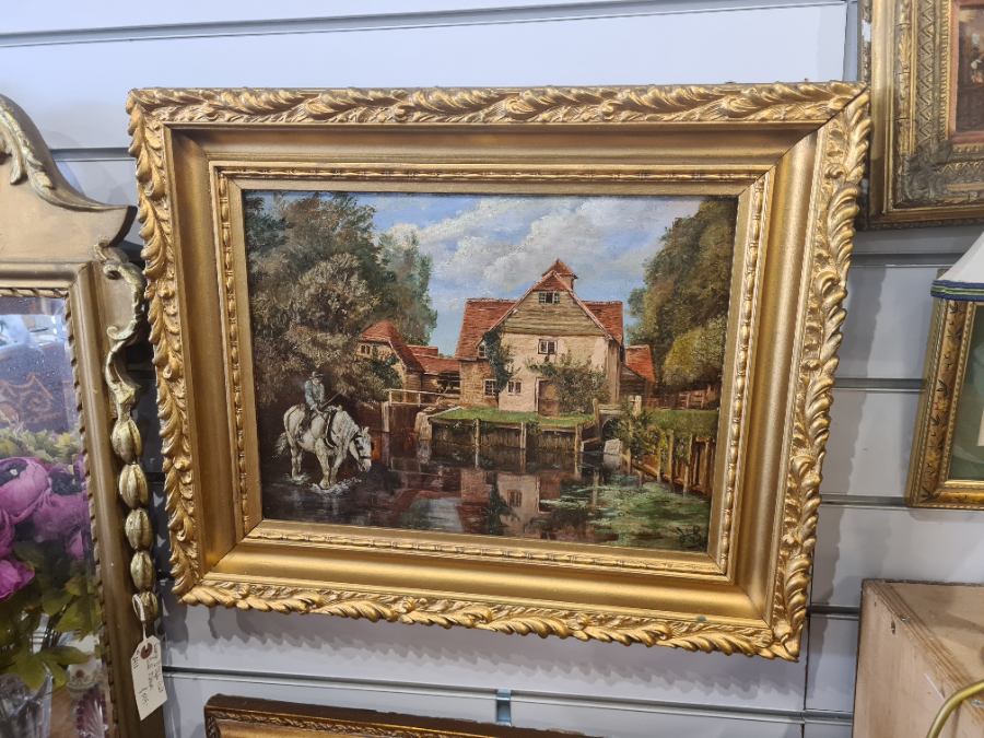 "The Watermill" Oil Painting Monogrammed HS