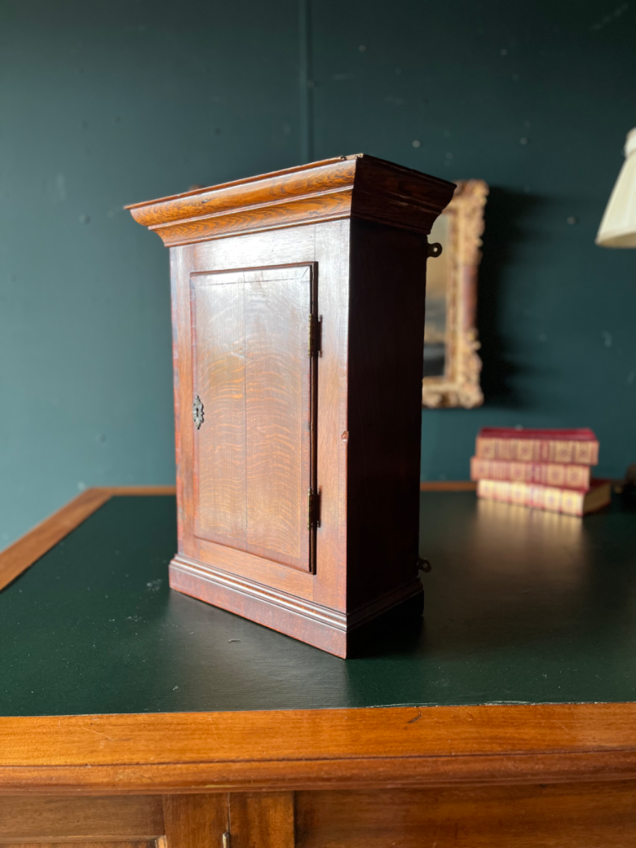Small Antique Wall Mounted Cabinet George III Oak Cupboard Peacock Blue Interior