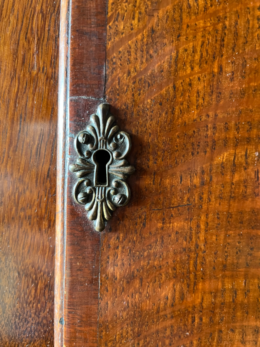 Small Antique Wall Mounted Cabinet George III Oak Cupboard Peacock Blue Interior