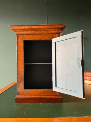 Small Antique Wall Mounted Cabinet George III Oak Cupboard Peacock Blue Interior