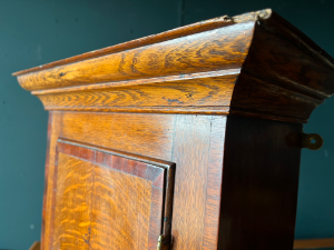 Small Antique Wall Mounted Cabinet George III Oak Cupboard Peacock Blue Interior