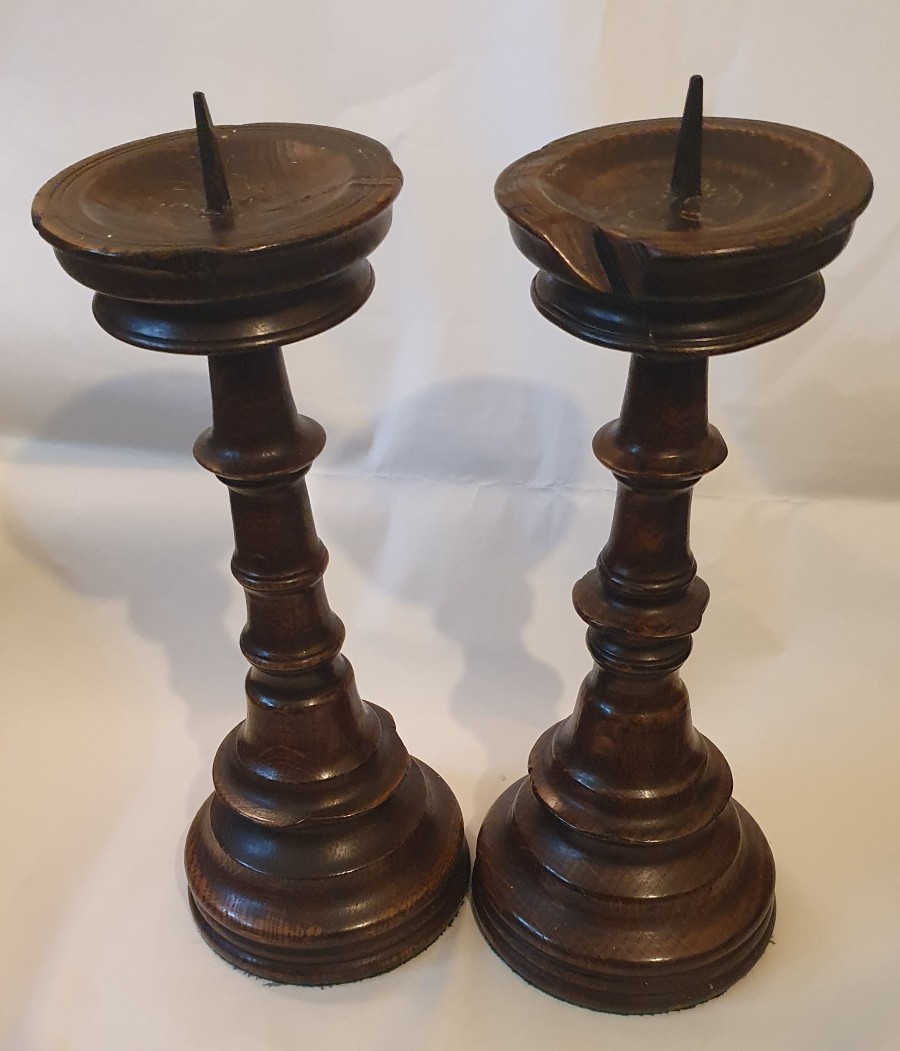 Turned Wooden Victorian Candlesticks