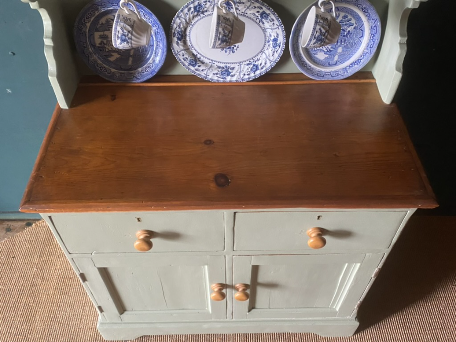 Victorian 1890 Solid Pine Painted Antique Country Kitchen Welsh Dresser 3ft Wide