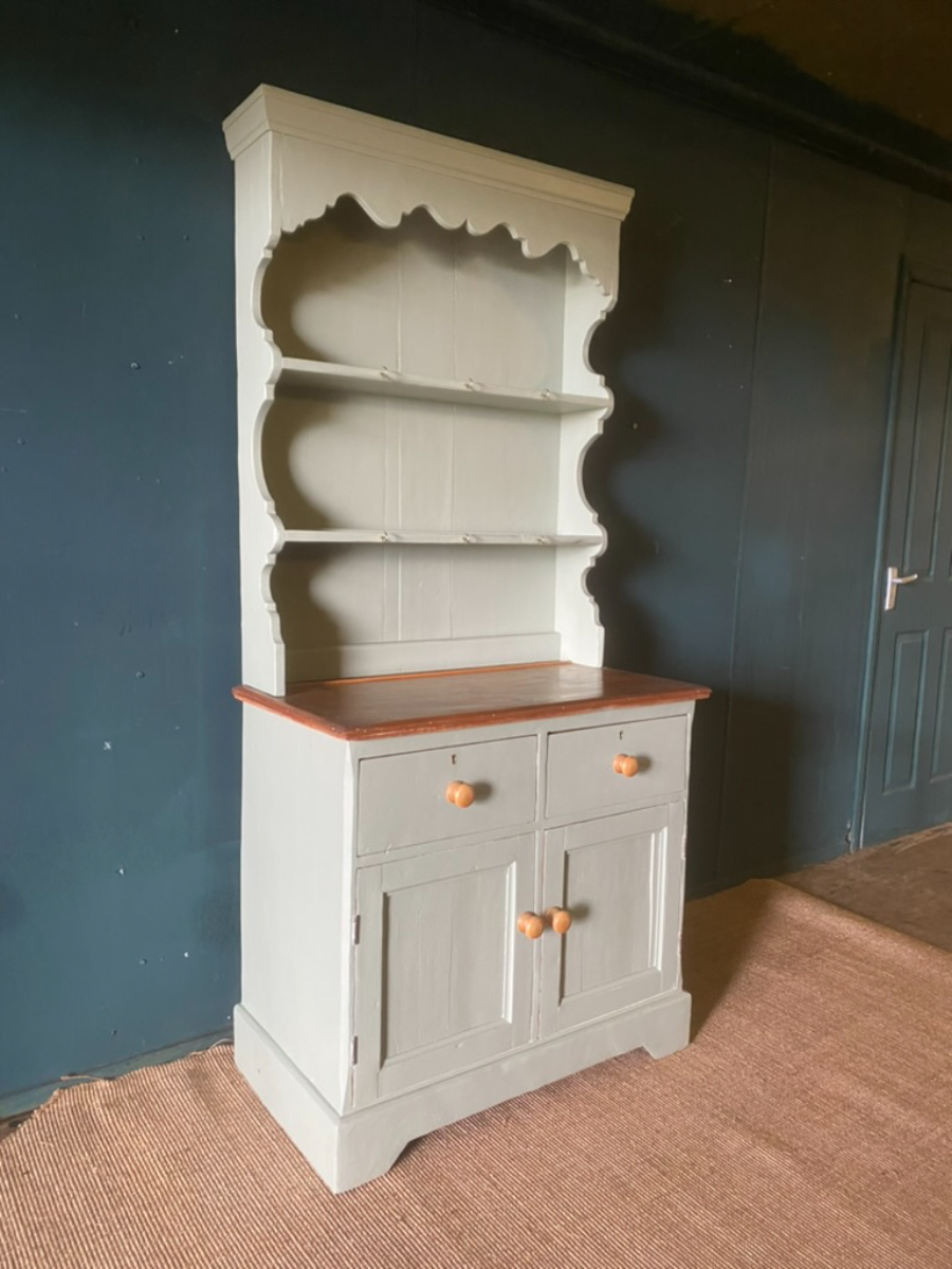 Victorian 1890 Solid Pine Painted Antique Country Kitchen Welsh Dresser 3ft Wide